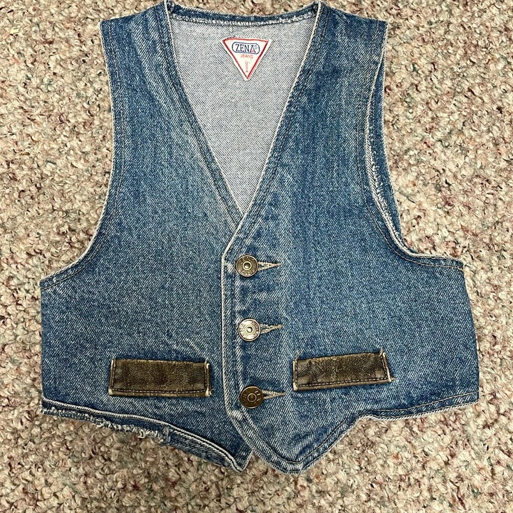 Vintage 80s leather trimmed denim vest
